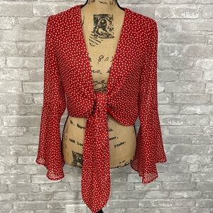 Urban Outfitters Star Tie-Front Bell-Sleeve Crop Top